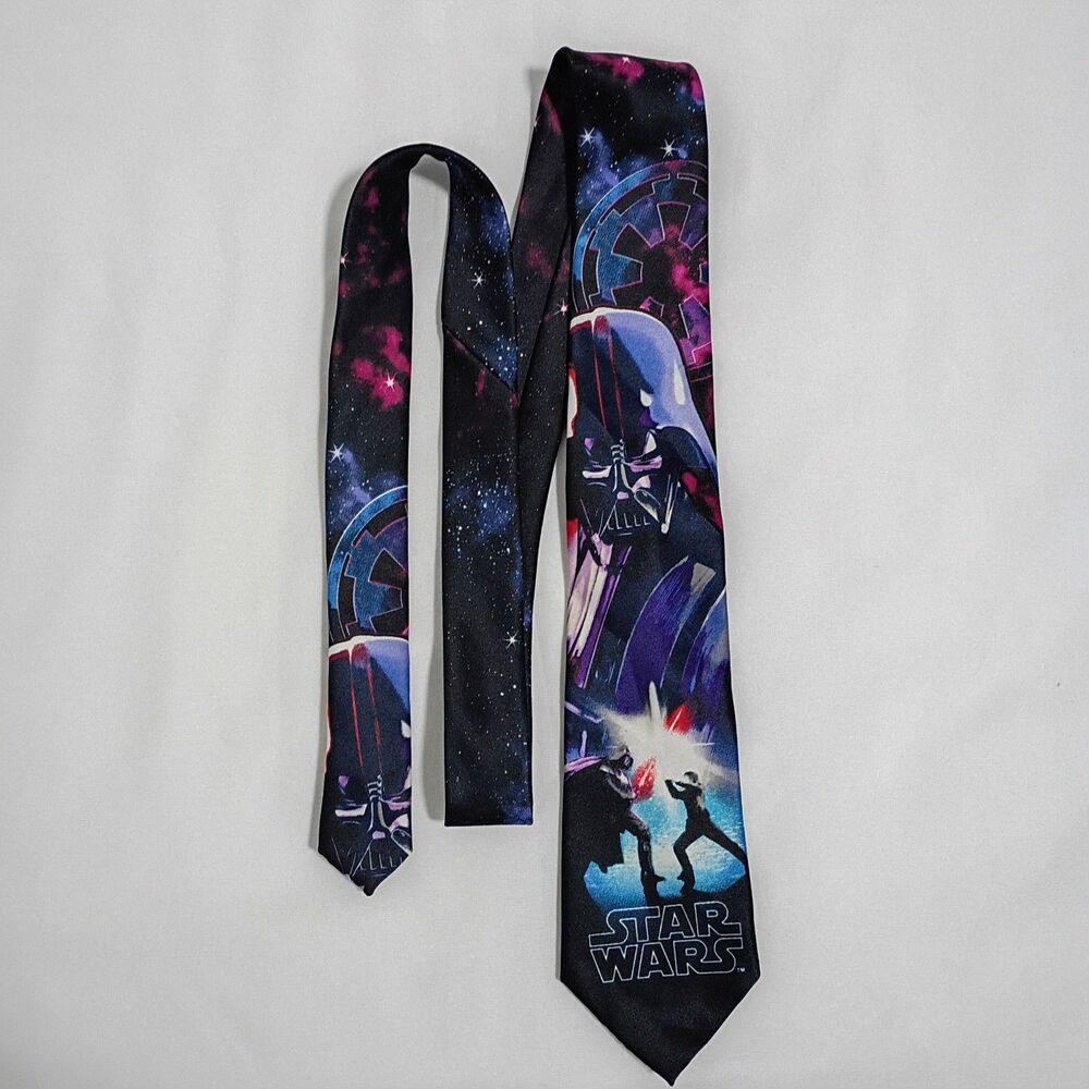 Star Wars Darth Vader Necktie Mens OS Blue Red Graphic Print Sci-Fi Tie 59" X 3"
